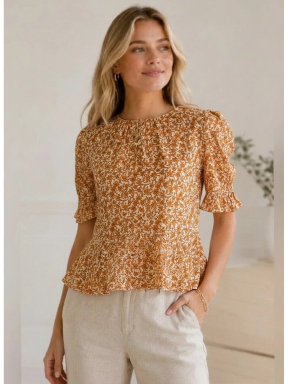 A LOVES A ORANGE FLORAL PRINT PEPLUM BLOUSE COTTAGECORE ROMANTIC